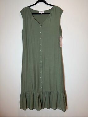 Nanette Lepore Olive Green Button Front Midi Dress NWT Size 14